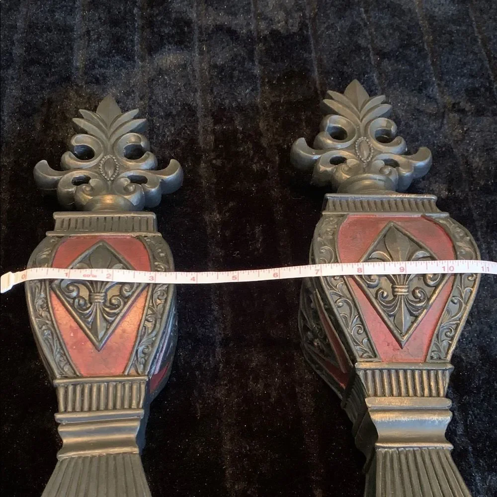 Two Decorative Fluer de Lil Red and Brown Finials for Home Decor - Picture 8 of 8